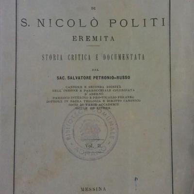 S Nicolo Politi Eremita Storia Critica E Documentata Salvatore Petronio Russo