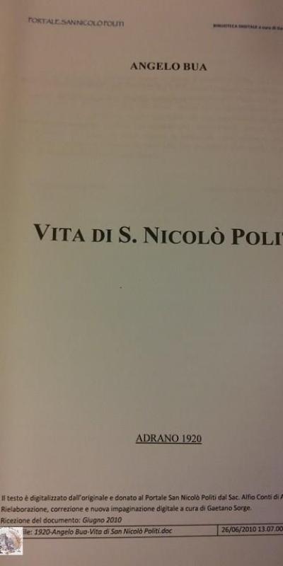 Vita Di S Nicolo Politi Angelo Bua