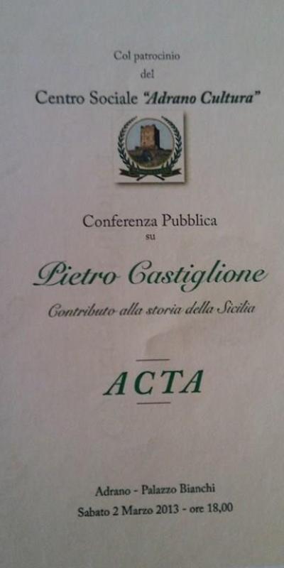 Conferenza Su Pietro Castiglione Centro Sociale Adrano Cultura