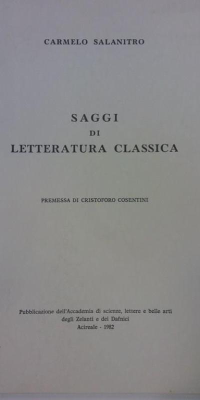 Saggi Di Letteratura Classica Carmelo Salanitro